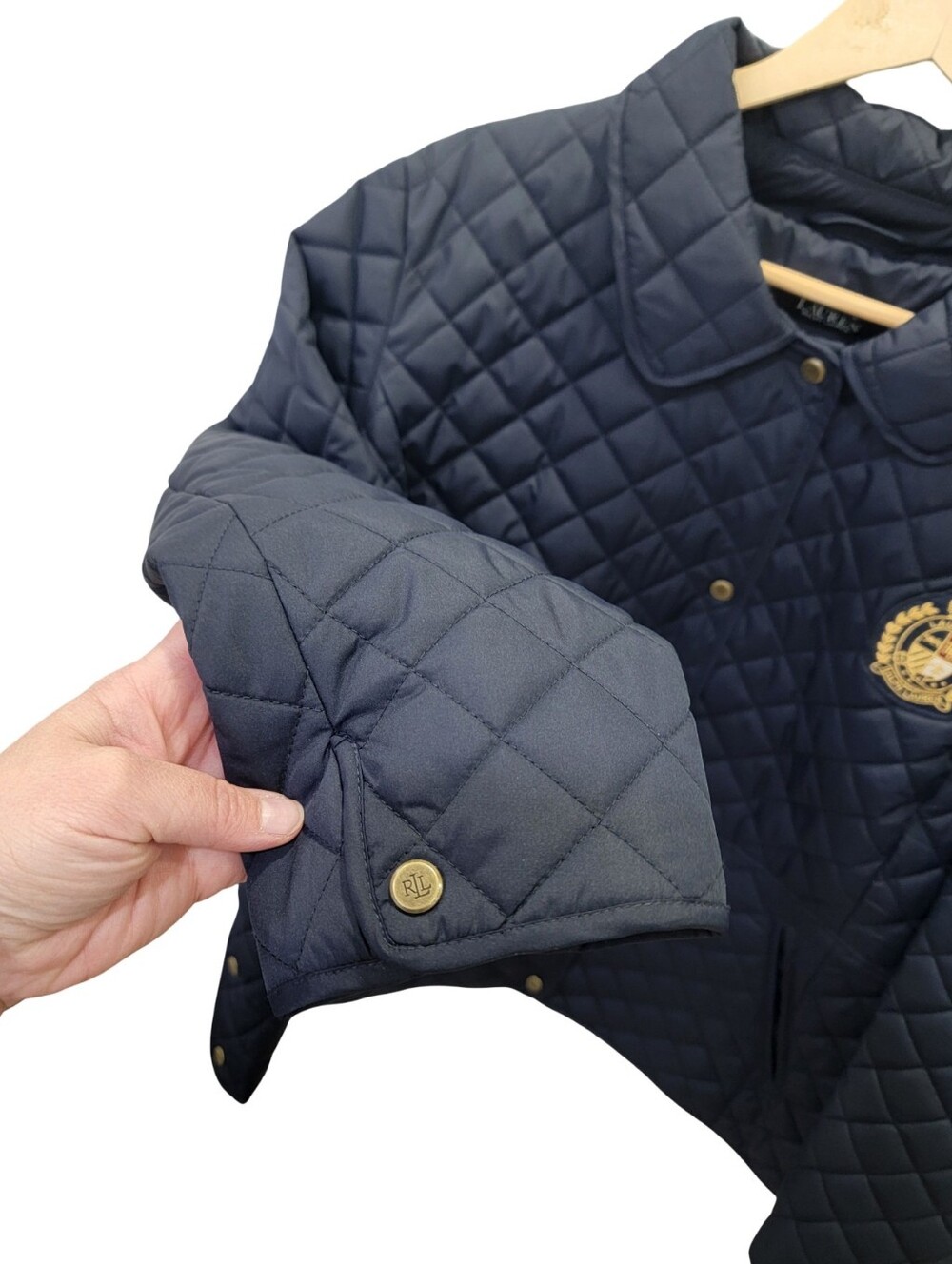 NWT Lauren Ralph Lauren Navy Quilted Jacket Crest Lightweight Coat Women’s 1X - Picture 9 of 17